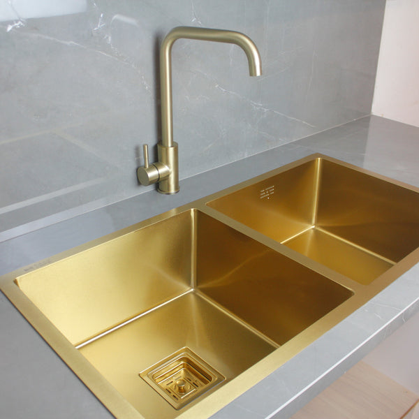 Gold Stainless steel double bowl sink with drain connection