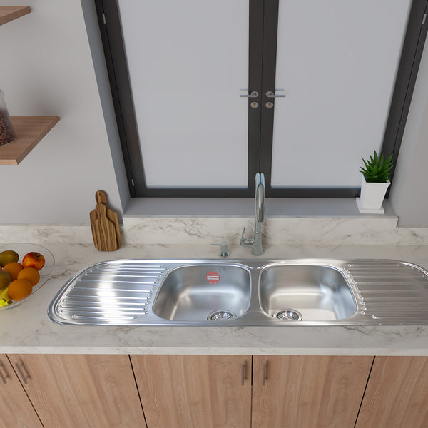 2 Bowl Kitchen Sink, Top Mount Two Bowl Sink