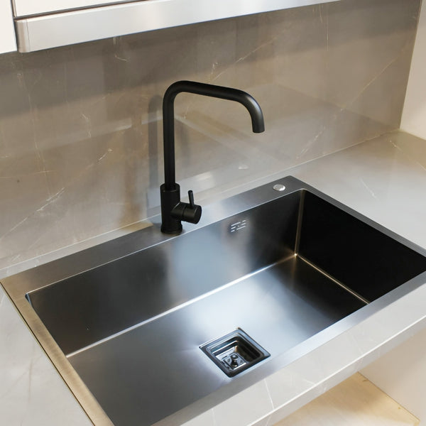 Durable SS304 stainless steel kitchen sink with 3.2-inch waste fitting and drain connection.