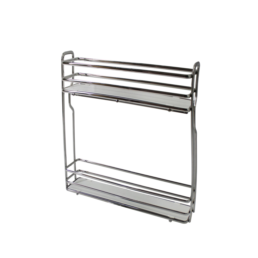 2 Tier Chrome Pull-Out Slide Basket Rack Spice Bottle Holder