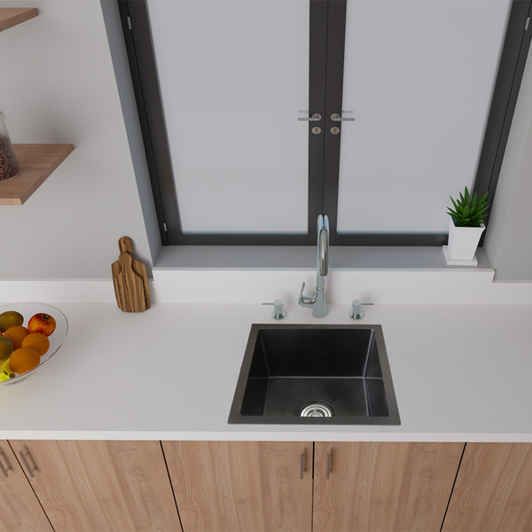 Top-mount kitchen sink in metallic grey