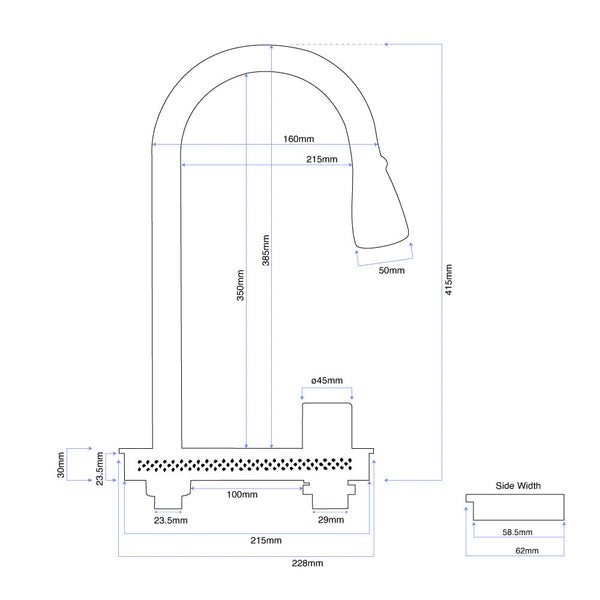 Al Meera 3 Flow Waterfall Sink Mixer with Pull-out Spray, 360° Rotation, Black, Stainless Steel